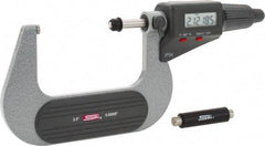SPI - 2 to 3" Range, 0.00005" Resolution, Standard Throat IP54 Electronic Outside Micrometer - 0.0002" Accuracy, Friction Thimble, Carbide-Tipped Face, LR44 Battery, Includes NIST Traceable Certification of Inspection - Apex Tool & Supply