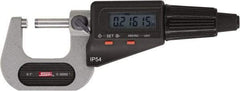 SPI - 6 to 7" Range, 0.00005" Resolution, Standard Throat IP54 Electronic Outside Micrometer - 0.00028" Accuracy, Friction Thimble, Carbide-Tipped Face, LR44 Battery, Includes NIST Traceable Certification of Inspection - Apex Tool & Supply