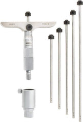 SPI - 0 to 150mm Range, 6 Rod, Mechanical Depth Micrometer - Ratchet Stop Thimble, 100mm Base Length, 0.01mm Graduation, 4.5mm Rod Diam - Apex Tool & Supply