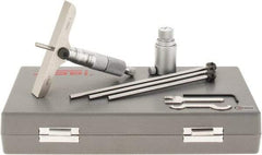 SPI - 0 to 100mm Range, 4 Rod, Mechanical Depth Micrometer - Ratchet Stop Thimble, 100mm Base Length, 0.01mm Graduation, 4.5mm Rod Diam - Apex Tool & Supply