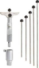 SPI - 0 to 150mm Range, 6 Rod, Mechanical Depth Micrometer - Ratchet Stop Thimble, 63mm Base Length, 0.01mm Graduation, 4.5mm Rod Diam - Apex Tool & Supply