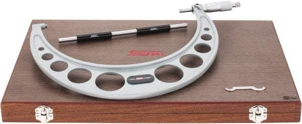 SPI - 9 to 10" Range, 0.0001" Graduation, Mechanical Outside Micrometer - Ratchet Stop Thimble, 5.6" Throat Depth, Accurate to 0.0003" - Apex Tool & Supply