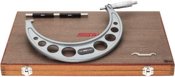 SPI - 7 to 8" Range, 0.0001" Graduation, Mechanical Outside Micrometer - Ratchet Stop Thimble, 4.61" Throat Depth, Accurate to 0.0002" - Apex Tool & Supply