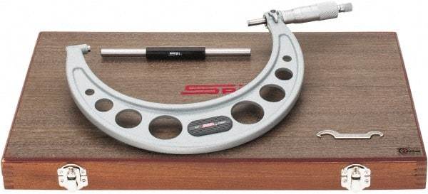 SPI - 6 to 7" Range, 0.0001" Graduation, Mechanical Outside Micrometer - Ratchet Stop Thimble, 4.1" Throat Depth, Accurate to 0.0002" - Apex Tool & Supply