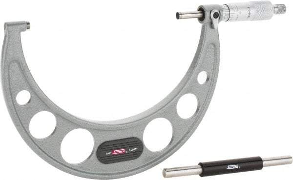 SPI - 5 to 6" Range, 0.0001" Graduation, Mechanical Outside Micrometer - Ratchet Stop Thimble, 3.35" Throat Depth, Accurate to 0.0002" - Apex Tool & Supply