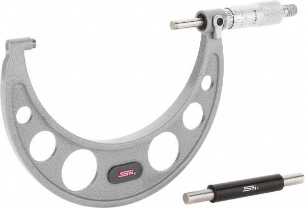 SPI - 4 to 5" Range, 0.0001" Graduation, Mechanical Outside Micrometer - Ratchet Stop Thimble, 2.88" Throat Depth, Accurate to 0.0002" - Apex Tool & Supply