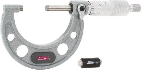 SPI - 1 to 2" Range, 0.0001" Graduation, Mechanical Outside Micrometer - Ratchet Stop Thimble, 1-1/2" Throat Depth, Accurate to 0.0002" - Apex Tool & Supply