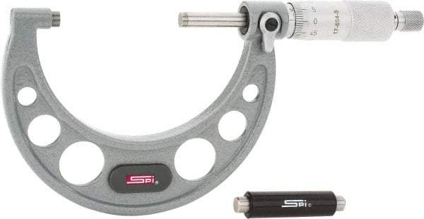 SPI - 50 to 75mm Range, 0.01mm Graduation, Mechanical Outside Micrometer - Ratchet Stop Thimble, 49mm Throat Depth, Accurate to 0.005mm - Apex Tool & Supply