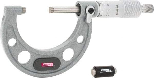 SPI - 25 to 50mm Range, 0.01mm Graduation, Mechanical Outside Micrometer - Ratchet Stop Thimble, 38mm Throat Depth, Accurate to 0.004mm - Apex Tool & Supply