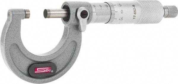 SPI - 0 to 25mm Range, 0.01mm Graduation, Mechanical Outside Micrometer - Ratchet Stop Thimble, 28mm Throat Depth, Accurate to 0.004mm - Apex Tool & Supply