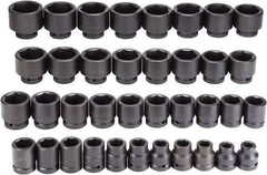 Proto - 37 Piece 1" Drive Black Finish Impact Socket Set - 6 Points, 3/4" to 3" Range, Inch Measurement Standard - Apex Tool & Supply
