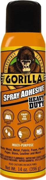Gorilla Glue - 14 oz Aerosol Clear Spray Adhesive - High Tack, 131°F Heat Resistance, High Strength Bond, Flammable - Apex Tool & Supply