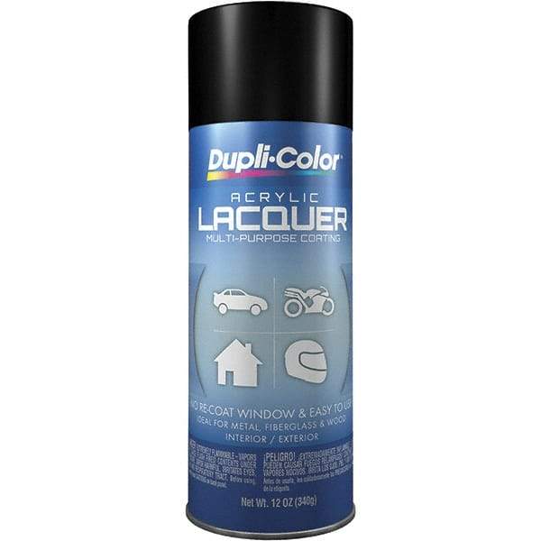 Dupli-Color - Black, Semi Gloss, Lacquer Spray Paint - 12 to 14 Sq Ft per Can, 12 oz Container - Apex Tool & Supply