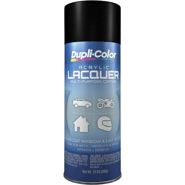 Dupli-Color - Black, Flat, Lacquer Spray Paint - 12 to 14 Sq Ft per Can, 12 oz Container - Apex Tool & Supply