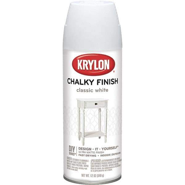 Krylon - White, Flat, Aerosol Spray Paint - 15 to 20 Sq Ft per Can, 12 oz Container - Apex Tool & Supply