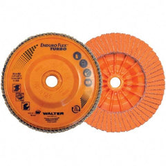 WALTER Surface Technologies - 36 & 60 Grit, 5" Disc Diam, 7/8" Center Hole, Type 27 Ceramic Flap Disc - 12,200 Max RPM, Plastic Backing, Arbor Attaching System, Coated - Apex Tool & Supply