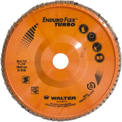 WALTER Surface Technologies - 36 & 60 Grit, 7" Disc Diam, 7/8" Center Hole, Type 27 Ceramic Flap Disc - 8,600 Max RPM, Plastic Backing, Arbor Attaching System, Coated - Apex Tool & Supply