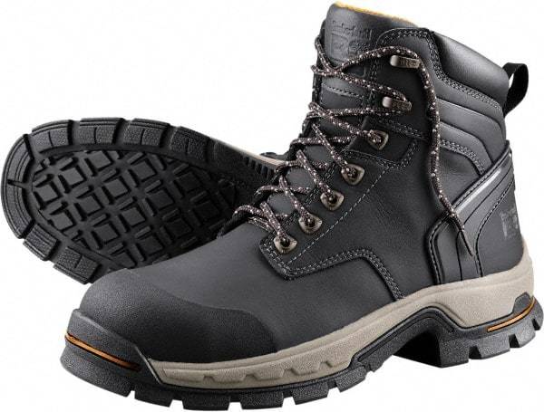 Timberland PRO - Unisex Size 3.5 Medium Width Steel Work Boot - Black, Microfiber Upper, Rubber Outsole, 6" High, Non-Slip, Safety Toe - Apex Tool & Supply