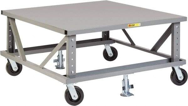 Little Giant - 3,600 Lb Capacity Steel Adjustable Height Pallet Stand - Steel Deck, 40" OAW, 48" Platform Length, Phenolic Casters - Apex Tool & Supply