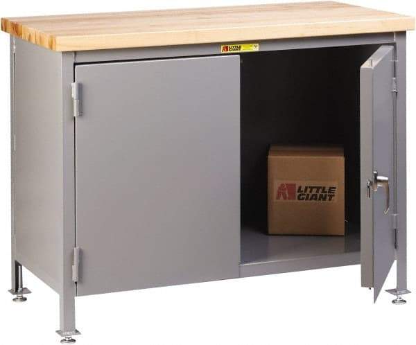 Little Giant - 60 Wide x 30" Deep x 37" High, Butcher Block Cabinet Work Center - Fixed Legs With Adjustable Height Glides, Gray - Apex Tool & Supply