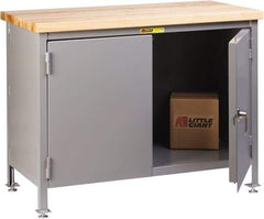 Little Giant - 36 Wide x 24" Deep x 37" High, Butcher Block Cabinet Work Center - Fixed Legs With Adjustable Height Glides, Gray - Apex Tool & Supply