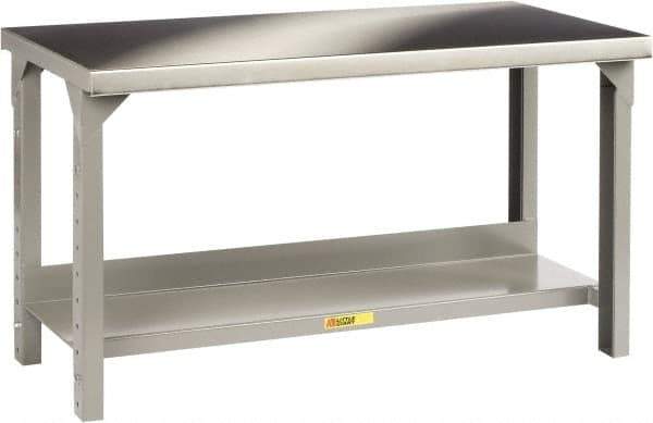 Little Giant - 48 Wide x 30" Deep x 27" High, Stainless Steel Heavy-Duty Workbench with Stainless Steel Top - Adjustable Height Legs, Gray - Apex Tool & Supply