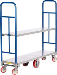 Little Giant - 2,000 Lb Capacity, 1 Shelf, 2-Sided Steel High End Platform Truck - 48" Long x 16" Wide x 57-1/2" High, Polyurethane Wheels - Apex Tool & Supply