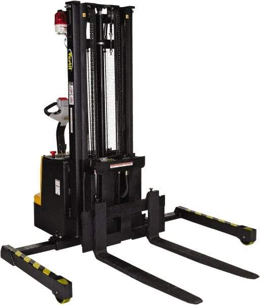 Vestil - 1,500 Lb Capacity, 118" Lift Height, Battery Powered Stacker - 2-1/2" Lowered Height, 36-1/4" Fork Length, 48" Overall Width - Apex Tool & Supply