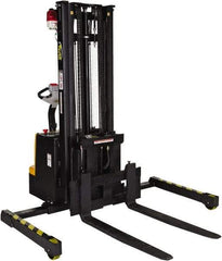 Vestil - 1,500 Lb Capacity, 118" Lift Height, Battery Powered Stacker - 2-1/2" Lowered Height, 36-1/4" Fork Length, 48" Overall Width - Apex Tool & Supply