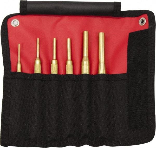 Mayhew - 12 Piece, 1/16 to 1/2", Pin Punch Set - Round Shank, Brass, Comes in Kit Bag - Apex Tool & Supply