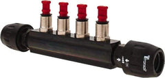 Transair - 7/8" ID, Plastic 4 Port 25mm Push-to-Connect Air Hose Manifold - 232 Max psi, 10-11/16" Long - Apex Tool & Supply