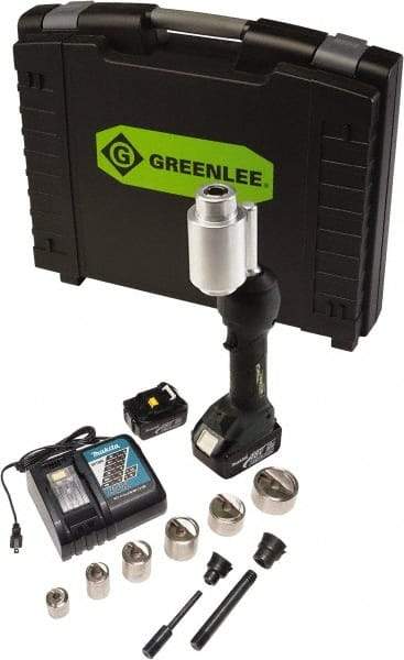 Greenlee - 15 Piece, 0.88 to 2.4165" Punch Hole Diam, Hydraulic Knockout Set - Round Punch, 10 Gage Stainless Steel, 10 Gage Mild Steel - Apex Tool & Supply