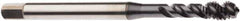 Seco - M10x1.50 Metric 3 Flute 6H Modified Bottoming Spiral Flute Tap - Cobalt, TiCN Finish, 100mm OAL, Right Hand Flute, Right Hand Thread, H6 - Apex Tool & Supply