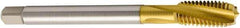 Seco - M22x2.50 Metric 4 Flute 6H Modified Bottoming Spiral Flute Tap - Cobalt, TiN Finish, 140mm OAL, Right Hand Flute, Right Hand Thread, H6 - Apex Tool & Supply