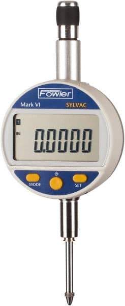 Fowler - 0 to 25mm Range, 0.00005" Graduation, Electronic Drop Indicator - Center Lug Back, Accurate to 0.00016", Inch & Metric System, LCD Display - Apex Tool & Supply