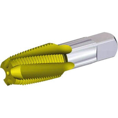 Kennametal - 1/8-27 NPTF, 15° Helix, 4 Flutes, 2-1/2 - 3-1/2 Chamfer, Oxide Finish, High Speed Steel, Spiral Flute Pipe Tap - Right Hand Flute, 3/4" Thread Length, 0.3120" Projection, Series T854 - Apex Tool & Supply
