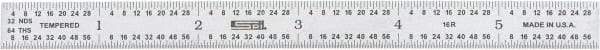 SPI - 6" Long, 1/100, 1/64, 1/50, 1/32" Graduation, Flexible Steel Rule - 16R Graduation Style, Satin Chrome Finish - Apex Tool & Supply