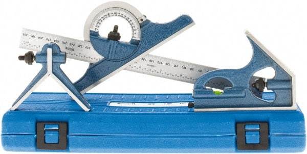 SPI - 4 Piece, 12" Combination Square Set - 1/32 & 1/64" (English/Metric) Graduation, Hardened Steel Blade, Cast Iron Center, Protractor & Square Head - Apex Tool & Supply