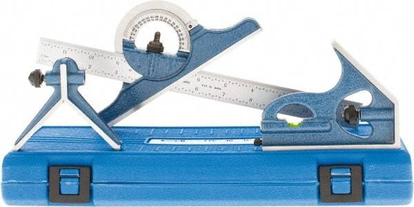 SPI - 4 Piece, 12" Combination Square Set - 1/16, 1/32, 1/64 & 1/8" (4R) Graduation, Hardened Steel Blade, Hardened Steel Center, Protractor & Square Head - Apex Tool & Supply