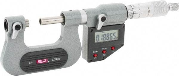 SPI - 0 to 25mm Range, Electronic Screw Thread Micrometer - Ratchet Stop Thimble, 0.00005" Graduation, 0.0001" Accuracy - Apex Tool & Supply