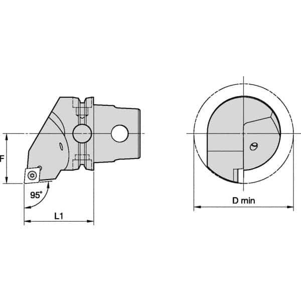 Kennametal - Left Hand Cut, Size KM50, CC.. Insert Compatiblity, Internal or External Modular Turning & Profiling Cutting Unit Head - 35mm Ctr to Cutting Edge, 50mm Head Length, Through Coolant, Series S-Clamping - Apex Tool & Supply