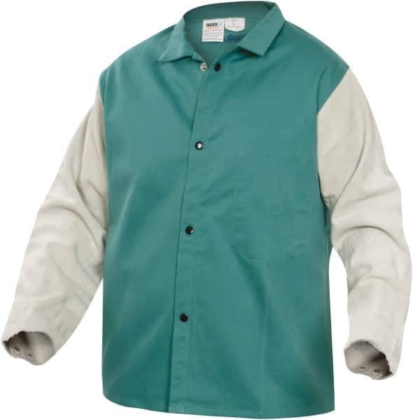 PRO-SAFE - Size 2XL Flame Resistant/Retardant Jacket - Green, Gray, Cotton, Snaps Closure, 50 to 52" Chest - Apex Tool & Supply