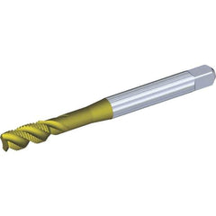 Kennametal - 1/4-20 UNC 3 Flute 3BX Modified Bottoming Spiral Flute Tap - Powdered Metal, TiCN/TiN Finish, 80mm OAL, Right Hand Flute, Right Hand Thread, Series T630 - Apex Tool & Supply
