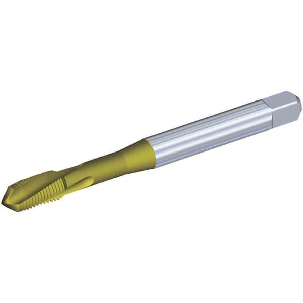 Kennametal - 3/8-16 UNC 3 Flute 3BX Plug Spiral Flute Tap - Powdered Metal, TiCN/TiN Finish, 100mm OAL, Left Hand Flute, Right Hand Thread, Series T620 - Apex Tool & Supply