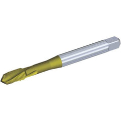 Kennametal - 3/8-16 UNC 3 Flute 3BX Plug Spiral Flute Tap - Powdered Metal, TiCN/TiN Finish, 100mm OAL, Left Hand Flute, Right Hand Thread, Series T620 - Apex Tool & Supply