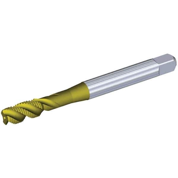 Kennametal - 3/8-24 UNF 3 Flute 3BX Modified Bottoming Spiral Flute Tap - Powdered Metal, TiCN/TiN Finish, 100mm OAL, Right Hand Flute, Right Hand Thread, Series T631 - Apex Tool & Supply