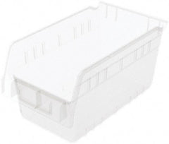 Akro-Mils - 11-5/8" Deep, Clear Polymer Hopper Shelf Bin - 6" High x 6-5/8" Wide x 11-5/8" Long - Apex Tool & Supply