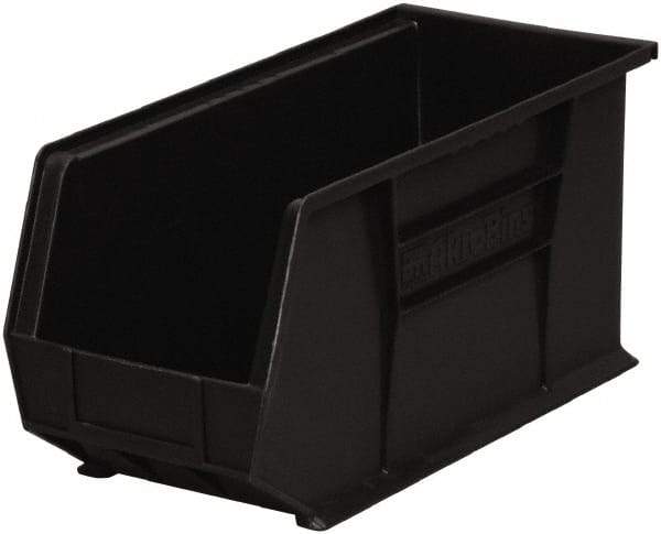 Akro-Mils - 60 Lb. Load Capacity, 18" Deep, Black Polymer Hopper Stacking Bin - 9" High x 8-1/4" Wide x 18" Long - Apex Tool & Supply