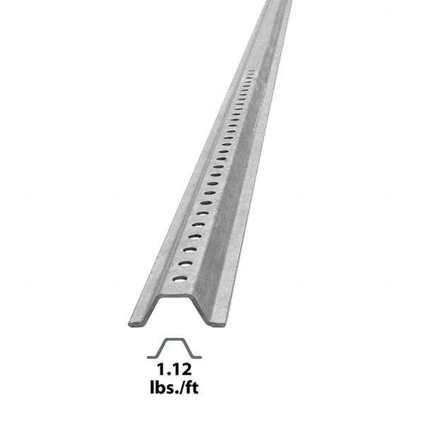 Nucor - 8' High, Galvanized Traffic Sign Post - Steel, 3/8" Hole Diam, Silver - Apex Tool & Supply