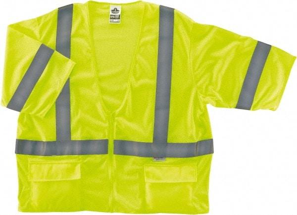 Ergodyne - Size S/M High Visibility Lime Mesh General Purpose Vest - 36 to 44" Chest, ANSI/ISEA 107, Zipper Closure, 3 Pockets, Polyester - Apex Tool & Supply